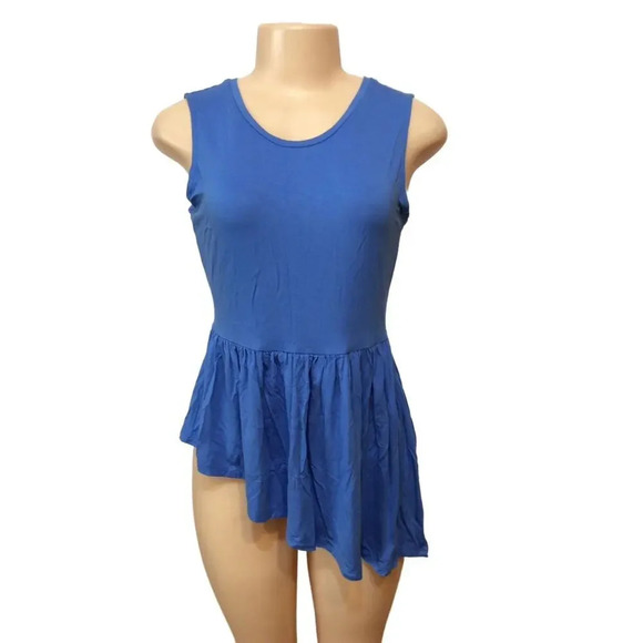 Kaari Blue Women's Small Blue Sleeveless Asymmetrical Hem Tank‎ Top - Picture 1 of 4